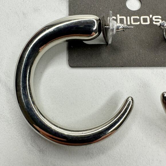 Chico's Portia Chunky Hoop Silver Tone Earrings Pierced Pair - Picture 3 of 9